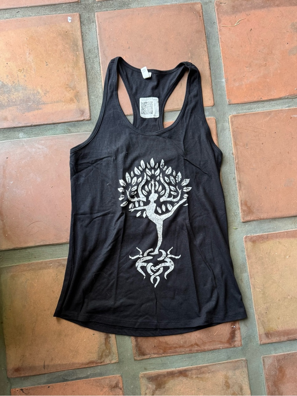 Black Racerback Tank Top with Silver Tree Graphic - Women